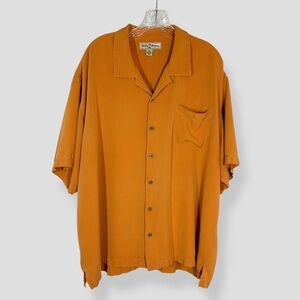 Tommy Bahama 100% Silk Orange Short Sleeve Casual Button Up Size XXL Hawaiian
